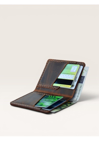 Kalkan Deri Crazy Leather Minimal Wallet Kahverengi