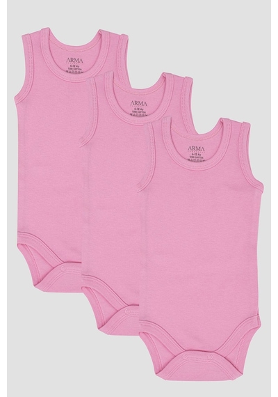 Arma Yıldız %100 Organik Pamuk 3'lü Pembe Bebek Atlet Çıtçıtlı Zıbın Body Pembe