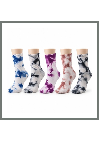 Bezos Unisex Batik Desenli Çorap 5'li Set Pamuklu Renkli Uzun Soket Dikişsiz Nefes Alan Günlük Spor Çorabı Mmbz Çok  Renkli