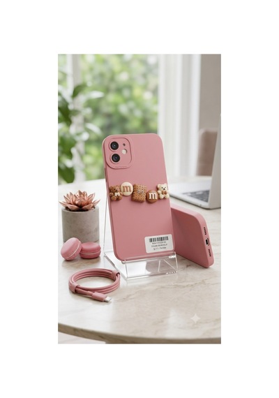İphone 11 Uyumlu Ayıcık & Bisküvi Figürlü Pembe Si Bksft69-21749a