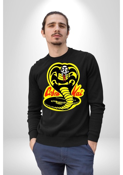 Cobra Kai Karete Çocuk Yılan Logo Dizi Unisex Siyah Sweatshirt Siyah