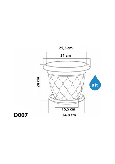 So-d007 Damla Desen Tabaklı Saksı Takımı 8 Litre No:7 Kiremit 6 Adet