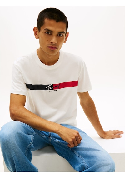 Tommy Hilfiger Tjm Erkek Regular İmza Şeridi T Ext Beyaz T-shirt-13661 Beyaz