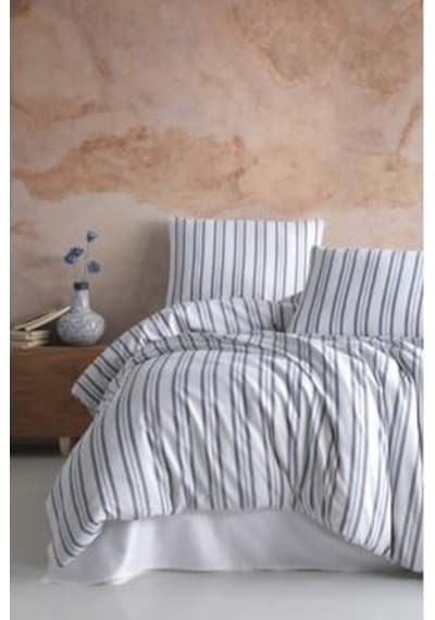 Şaheser Soft Tiss İpliği Boyalı Çift Kişik Nevresim Takımı Rainbow Antrasit Desenli