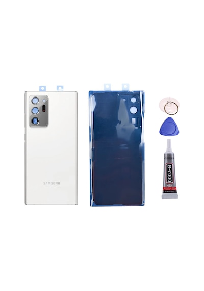 Samsung Note 20 Ultra Kamera Camlı Beyaz Uyumlu Arka Kapak Batarya Kapağı Pil Kapağı Yapışkan Ve Sökme Aparatıyla Beraber Full Set Beyaz