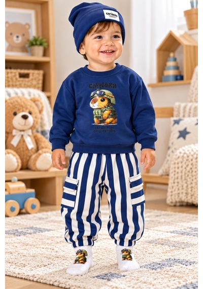 Uğur Bebe Erkek Bebek 4 Parça Kapibara Baskılı Takım Seti Sweatshirt, Çizgili Eşofman Pantolon, Şapka, Çorap Lacivert Renk Lacivert Lacivert Uğur Bebe Erkek Bebek 4 Parça Kapibara Baskılı Takım Seti Sweatshirt, Çizgili Eşofman Pantolon, Şapka, Çorap Lacivert Renk Lacivert Lacivert