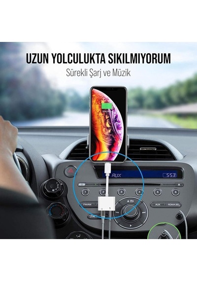 Lightning To 3.5mm Jack & Lightning Dönüştürücü Çift Çıkış Adaptörü Yüksek Ses Kalitesi Ve Hızlı Şarj Kulaklık Desteği Şık Ve Dayanıklı Tasarım