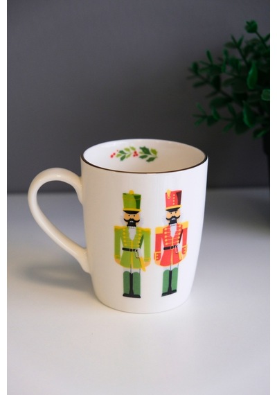 Tabak Evi Porselen Altın Yaldızlı Kurşun Asker Kulplu Mug Kupa 9cm 220ml Tekli Çok Renkli