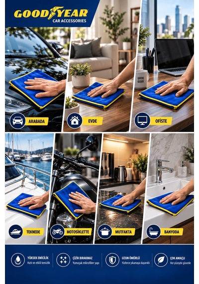 Goodyear Goodyear 12 Adet Mikrofiber Temizlik Bezi Çok Amaçlı Yüksek Emici Çizik Bırakmayan Bez