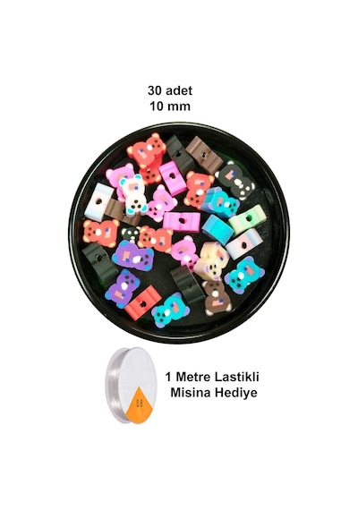 90 Adet 10 Mm Polimer Kil Fimo Boncuk Takı Bileklik + 5 Metre Lastikli Misina Hediye - Renkli Ayıcık