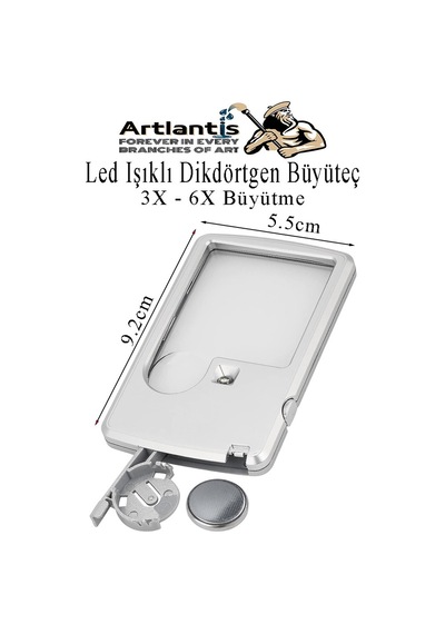 Led Işıklı Kart Tipi Büyüteç 1 Adet 3x 6x Büyütme Lens El Tipi Mercek Cep Büyüteç Kılıflı Okul Büro Ofis
