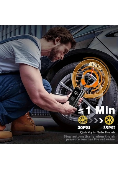 Meridiangoods Portable Tire Inflator Air Pump Mini Hava Kompresörü Dijital Göstergeli Otomatik Stop