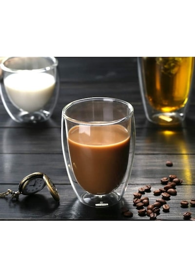 350 Ml Çift Cidarlı Bardak El Yakmaz Bardak Kahve Bardağı Kokteyl Bardağı Şeffaf