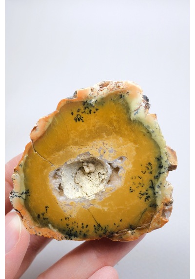 Sarı Merlinit Jeot Hardal Ve Zeytin Dendritik Opal İle Orta Kısmında Druzy Boşluk, 117g