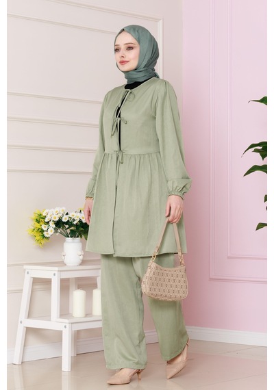 Sevitli Önü Bağlamalı Pantolonlu Takım-mint Yeşili-4767