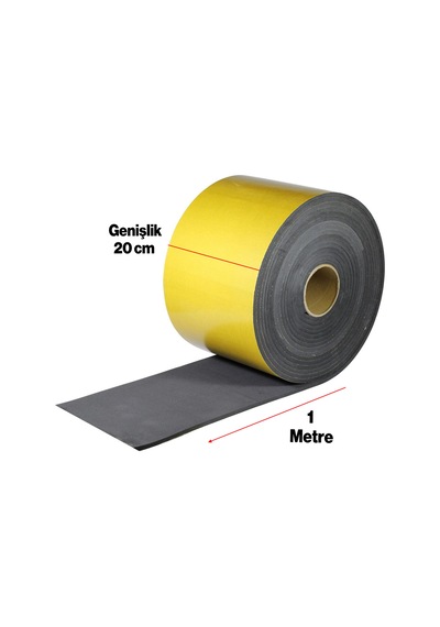 Yapışkanlı Araç Ses Isı Yalıtım İzolasyon Bandı En:20 Cm Kalınlık:5 Mm Uzunluk 1 Metre Kauçuk Sünger