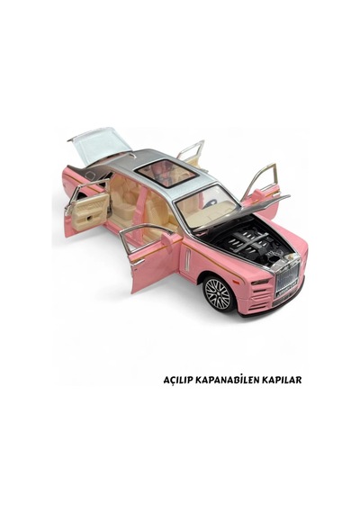 Rolls Royce Phantom 1:32 Ölçek Metal Model Araba - Pembe, Sesli Ve Işıklı, Kapıları Açılan 18 Cm