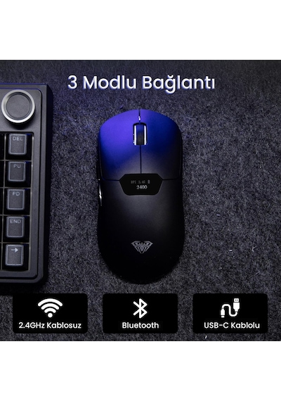 Aula Sc390 Paw3311 Sensör 20000 Dpı 1000hz Kablolu Ve Kablosuz Gaming Oyuncu Mouse Siyah Sc390