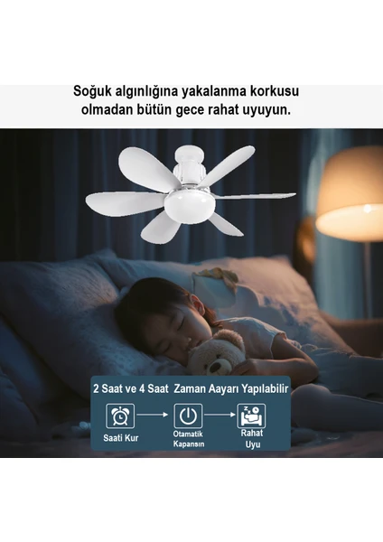Led Ampullü Tavan Vantilatörü - 6 Pervaneli - 40w - Uzaktan Kumandalı 3 Renk Tonu Seçimli - Kademe Ve Zaman Ayarlı - E27 Duy