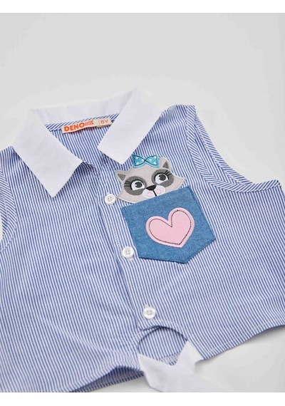 Rakun Kız Gömlek Denim Şort Takım