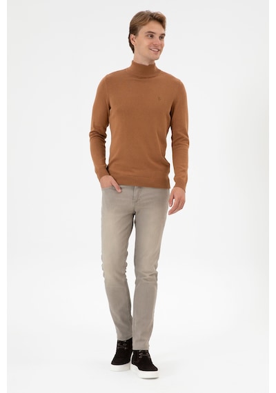 U.S. Polo Assn. Erkek Slim Fit Boğazlı Camel Basic Kazak 50313712-VR233