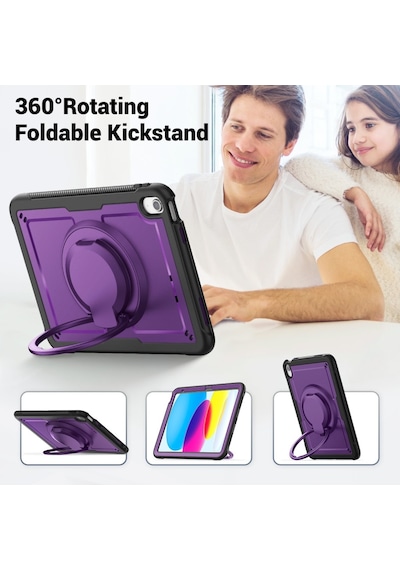Apple Uyumlu iPad Air 11inç M4/m3/m2 2026-2024 Kılıf Askılı Silikon Handle Ring Yüzüklü Amour Tank Case