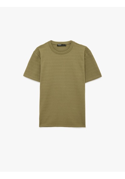 Koton Kısa Kollu Dokulu Bisiklet Yaka Pamuklu Slim Fit Tişört Haki 6sam10281mk Haki