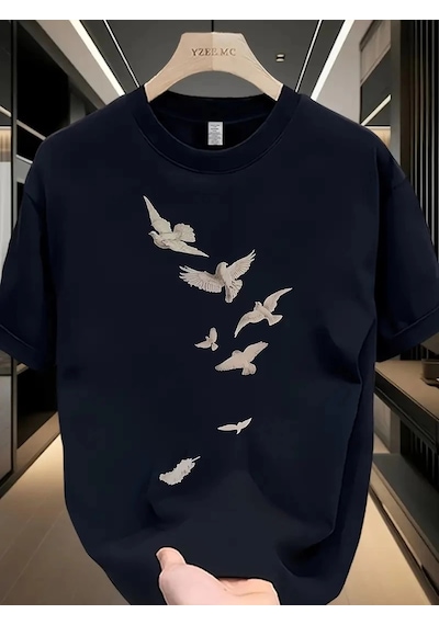 Moda Assema Erkek Bisiklet Yaka Tişort Özgür Kuşlar Baskılı Kısa Kol T-shirt - Beyaz Çok Renkli Moda Assema Erkek Bisiklet Yaka Tişort Özgür Kuşlar Baskılı Kısa Kol T-shirt - Beyaz Çok Renkli