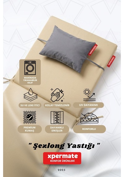 Şezlong Yastığı Baş Ve Boyun Destekli Havuz Plaj Bahçe Gri