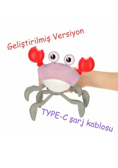 Emeklemeye Yardımcı 3 Hız Kademeli Kapatıp Açılabilen Müzikli Sensörlü Şarjlı Yengeç Oyuncak