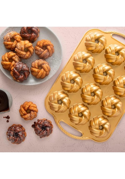 Nordic Ware 95377 Bundtlette Pan 75. Yıl Dönümü Örgülü Bundt Bites, Altın, 3,5 Çok renkli