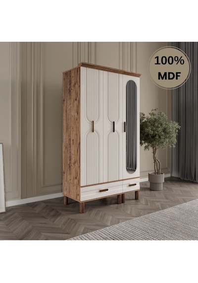 Zen 3 Kapak Ayaklı Tasarım Country Mdf Gardırop Aytaşı
