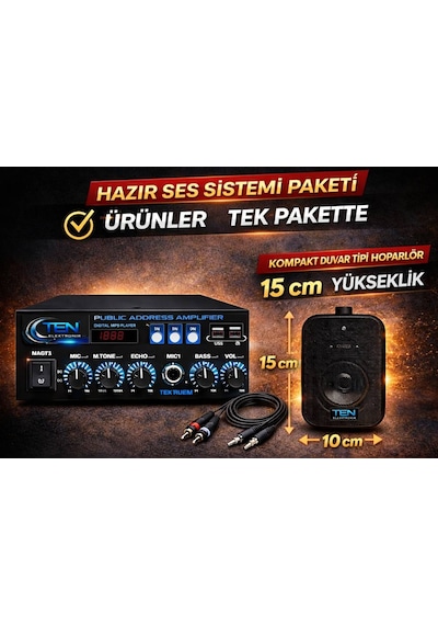 Ten, 9 Hoparlörlü Anfi Ses Sistemi Mağaza, Cafe Ve Restoran İçin Small Paket