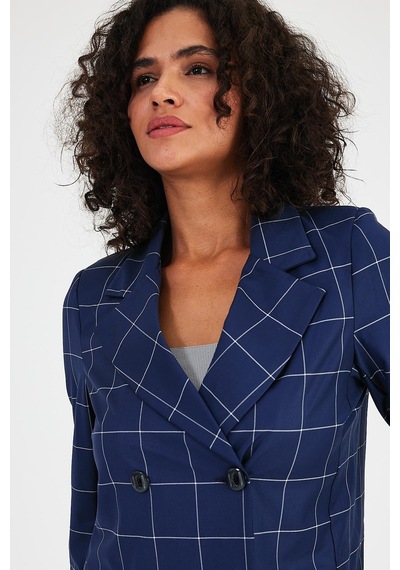 Alexandergardı Ekoseli Astarsız Cepli Kruvaze Blazer Ceket B24-00202 001