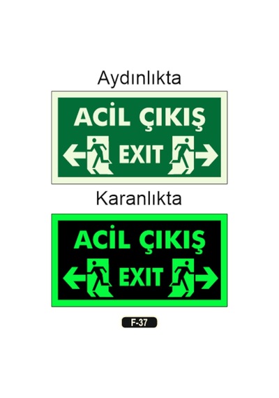 Fosforlu Acil Çıkış Exıt Yön Levhası F-37