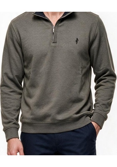Legato Erkek Dik Yaka Yarım Fermuarlı Pamuk Karışımlı Uzun Kollu Sweatshirt Haki