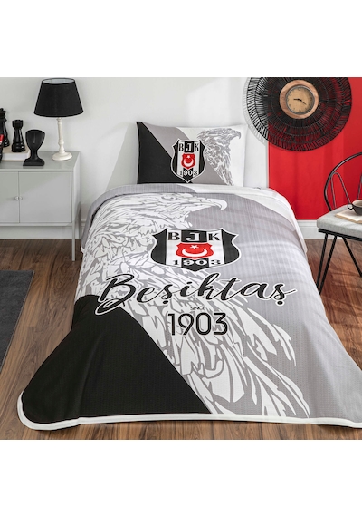 Taç Lisanslı Beşiktaş Sınce 1903 Tek Kişilik Pike Takımı Siyah