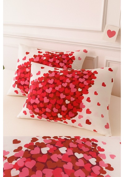 Lionas Desenli Pamuklu Kalpli Desen Yastık Kılıfı 2 Adet 50 X 70 Cm Koyu Kırmızı