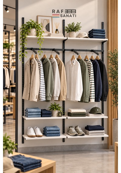 120 Cm Duvar Raf Askılık Sistemi 6 Raflı 2 Modül 200 Cm Konik Dikme Hazır Set Beyaz