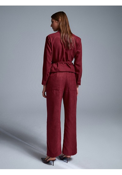 Dilvin 72164 Beli Lastikli Süet Pantolon-bordo Bordo