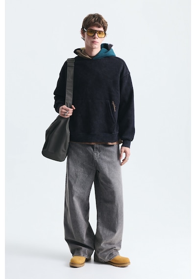 Vamos Boxy Fit Kapüşonlu Sweatshirt Siyah
