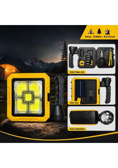 Gold Gp-615 Güneş Enerjili Şarjlı Led Kamp Lambası Takım Seti Çok Renkli