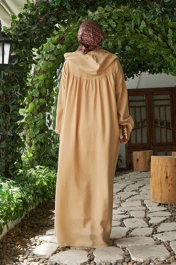 6635-parça Boyalı Brit Düğmeli Denim Ferace Bej Bej