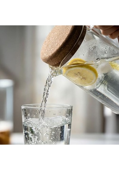 Tr Mantar Kapaklı Borosilikat Cam Sürahi 2 Litre - Isıya Dayanıklı Minimalist Karaf Ve Detoks Şişesi