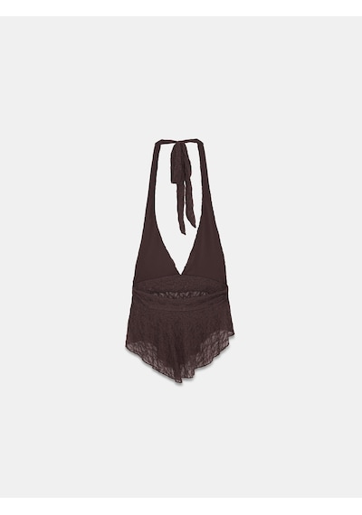 Dilvin 21228 Dantel Halter Yaka Top-koyu Kahve