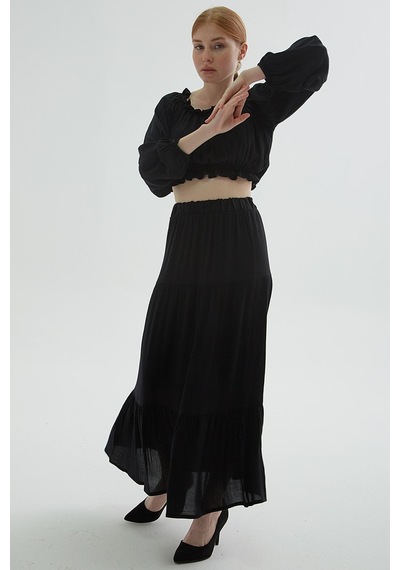 Fashion Friends 24y0220k1 Kadın Yakası Fırfırlı Crop Bluz 24Y0220K1-R1534 Siyah