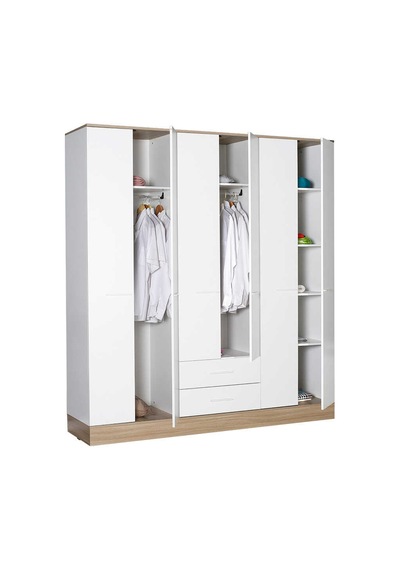 adoremobilya Base 6 Kapılı 2 Çekmeceli Gardırop-Italyan Meşe / Beyaz