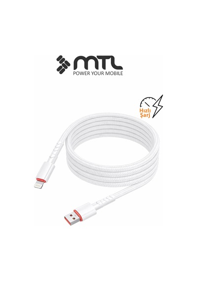 3.4a Usb To Apple Uyumlu iPhone Lightning Hasır Hızlı Şarj Ve Data Aktarım Kablosu 1 Metre Beyaz Mt2016