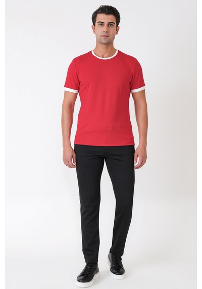 Efor Slim Fit Bisiklet Yaka Kırmızı-ekru Tişört Ts 932
