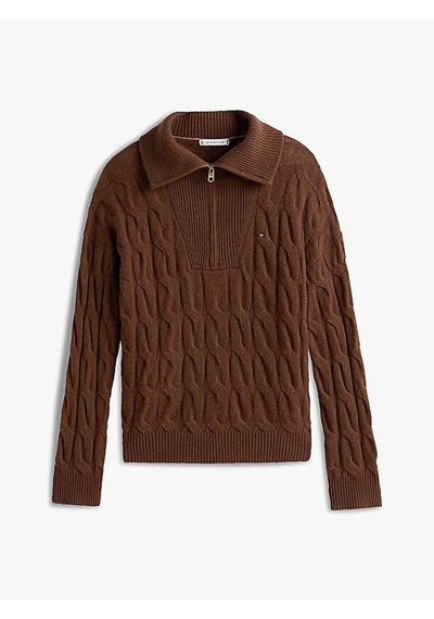 Tommy Hilfiger Soft Wool Cable 1/2 Zıp Ls Swt Kadın Kahverengi Sweatshirt - Ww0ww46425 Kahverengi Tommy Hilfiger Soft Wool Cable 1/2 Zıp Ls Swt Kadın Kahverengi Sweatshirt - Ww0ww46425 Kahverengi